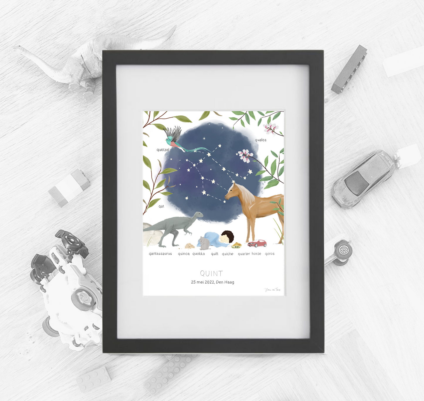 Q - Things with love geboorteposter